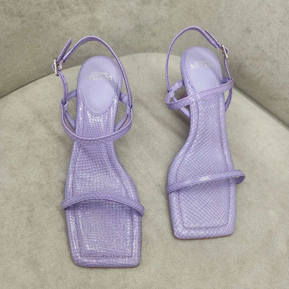 Antonio Melani Heeled Sandals 6.5 Lilac Embossed Leather Fran Strappy New $110